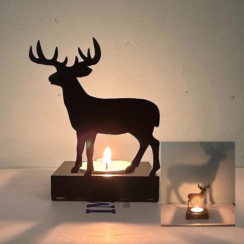 Christmas Iron Art Elk Candlestick Elk Christmas Tree Tea Candlestick Table Lamp Holder Decoration Christmas Home Decoration