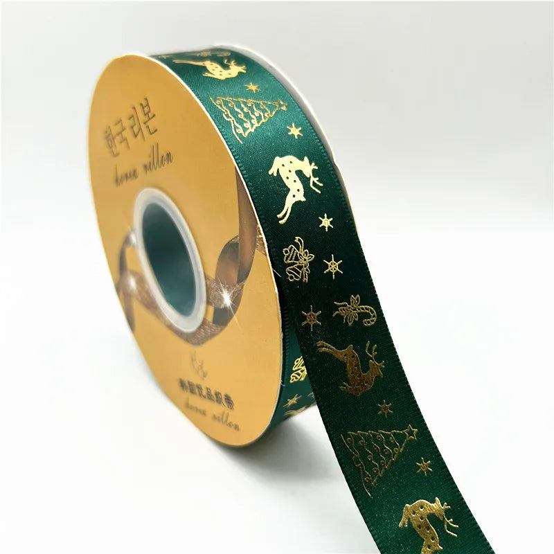 5yards 25mm Christmas Ribbon Printing Polyester Ribbon for Handmade Bow Party Christmas Decorations DIY Christmas Gift Wrapping