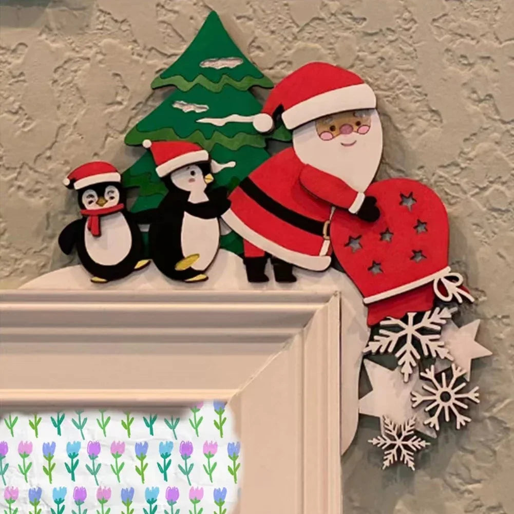 Christmas Door Frame Decoration Santa Claus Wooden Christmas Decorations Happy New Year 2024 Door Frame Trim Wood Xmas Decor