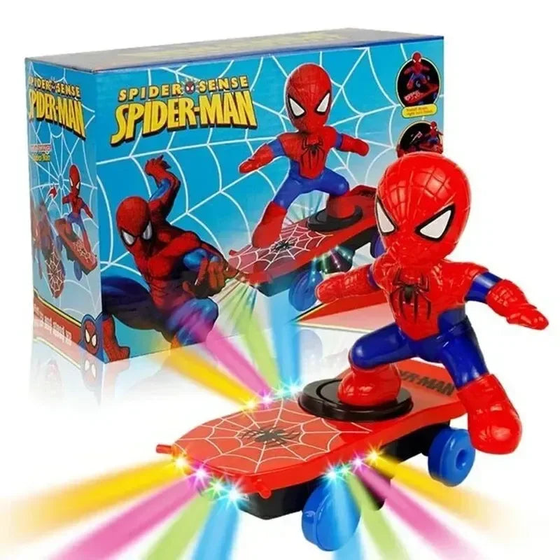 Marvel Spiderman Automatic Flip Rotation Skateboard Acousto-Optic Car Ultraman Electric Music Toy Stunt Scooters Christmas Toys