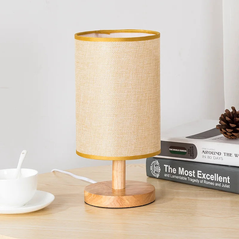 Solid Wooden Table Lamp Living Room Bedroom Bedside Led Lights Night Nightstands EU/US/UK Plug E27 Bulb
