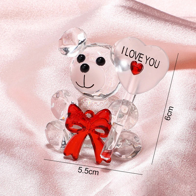 Valentines Day Gift I Love You Crystal Bear Artificial Rose Flowers Teacher Mothers Day Wedding Birthday Party Gifts for Guests