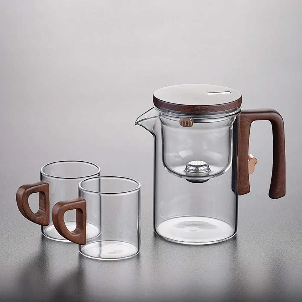 Glass Tea Pot Kettle Infuser 520ml/720ml Teapot Water Separation Inner Magnet One Click Magnetic Switch Tea Filtration Cup Set