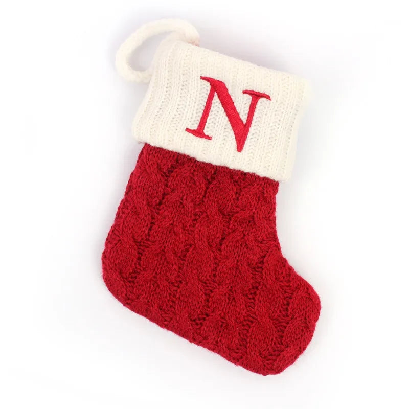 Merry Christmas Socks Red Snowflake Alphabet Letters Christmas Stocking Christmas Tree Pendant Decorations for Home Xmas Gift