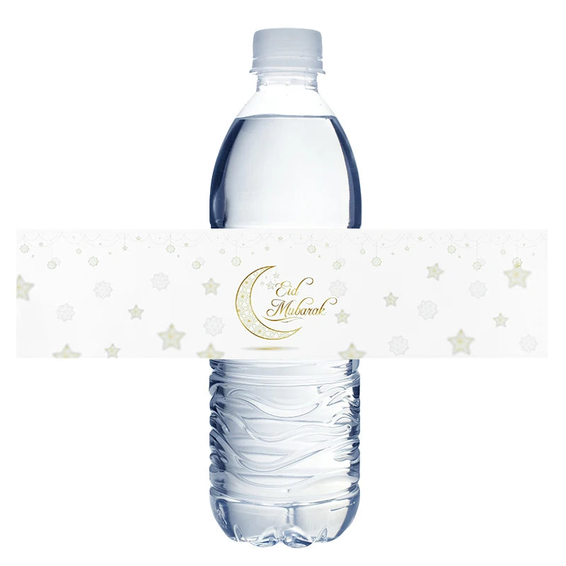 10/20pcs Eid Mubarak Bottle Wrapper Paper Sticker Ramadan Kareem Festival Party Supplies Water Bottle Cover Eid Al-Fitr Decor