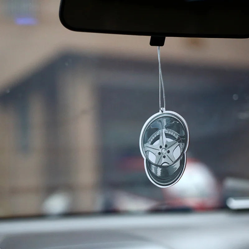 JDM Style Car Rear View Mirrow Pendent Air Freshener Solid Paper Piston Brake Wheel Rim Shock Absorber