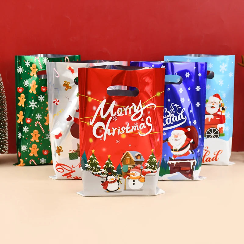 10/30pcs Christmas Gift Bags Cartoon Plastic Candy Cookie Packaging Bag 2024 Navidad Decoration for Home Kids New Year Gift 2025