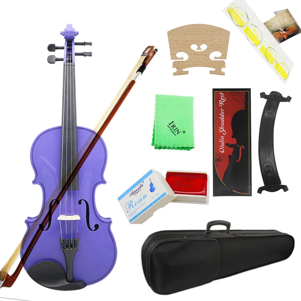 Purple 4/4 Violin Beginners Professionals Acoustic Violin Stringed Instrument Fiddle Set With Case Bow Accessories