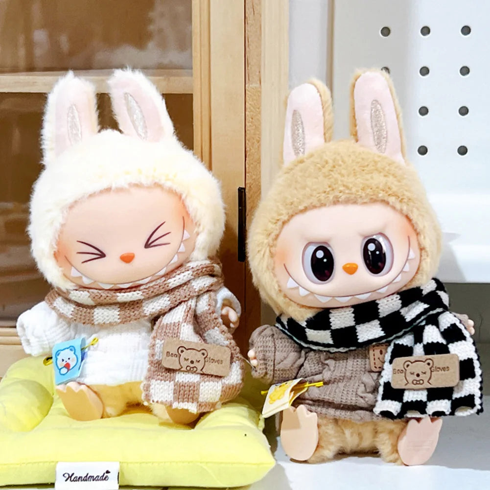17cm Mini Plush Doll Clothes Outfit Accessories for Korea Kpop Exo Labubu Idol V1 V2 Sweater Overalls Scarf Set Clothing Gift