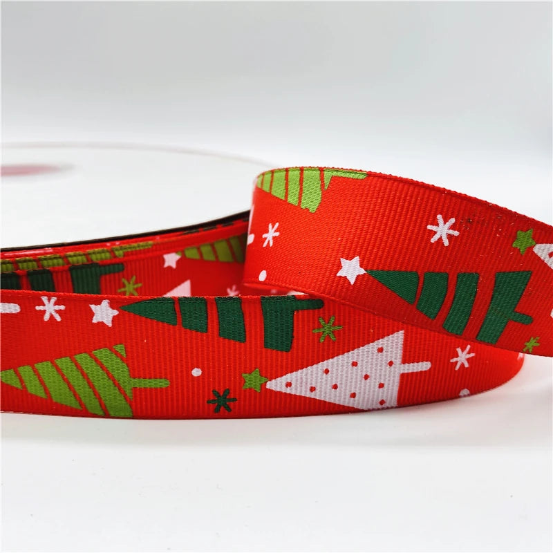 5yards/Lot 25mm Christmas Decor Grosgrain Ribbon Printed Christmas Ribbon for Handmade Design Christmas Decoration Sewing Fabric