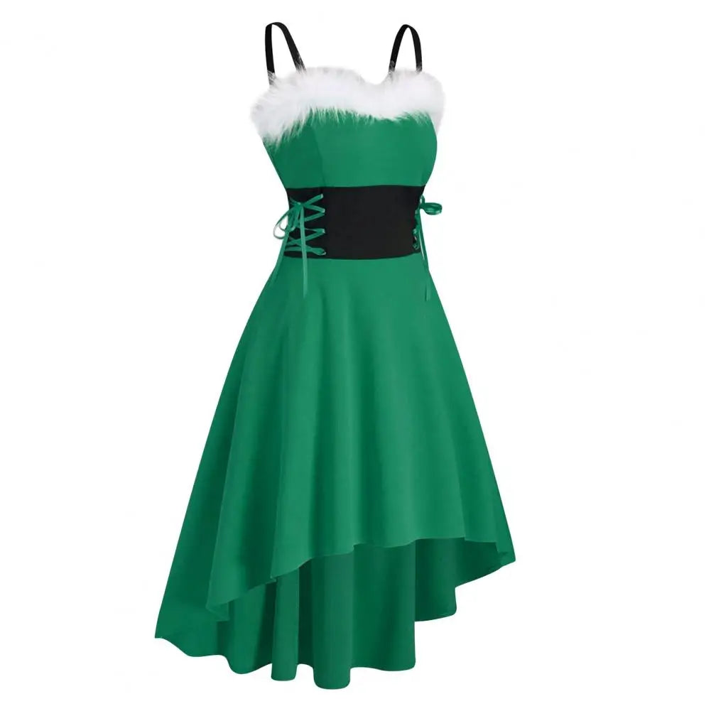 Christmas Dress Off Shoulder Contrast Color Large Hem Patchwork Dress Autumn Winter High Low Dress Festival Xmas Dresses