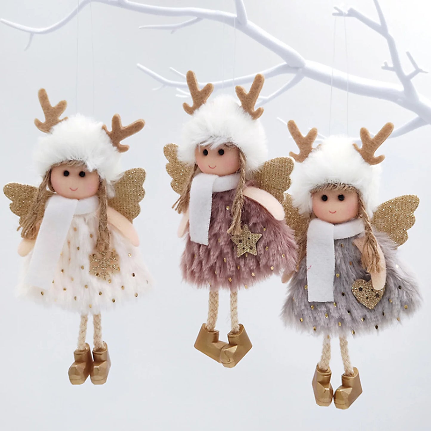 Christmas Tree Decoration Gift Charm Decorations Charms Pendants Angel Light Weight Cute Plush Angel 8X16cm Home Xmas Navidad