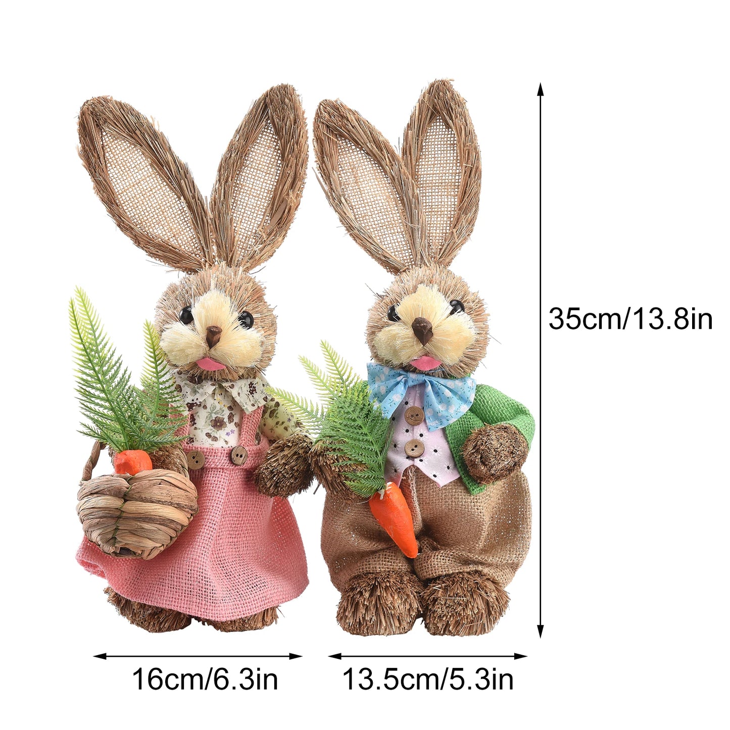 2PCS Straw Rabbit 2024 Easter Bunny Ornament Party Decorations Holiday Home Garden Wedding Decor Crafts Photo Props 25/35cm