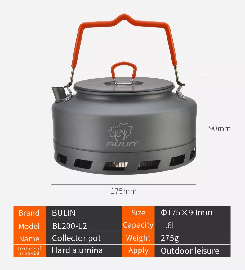 1.1/1.6l Outdoor Camping Hiking Portable Kettle Collector Heat Ring Coffee Water Kettle Teapot