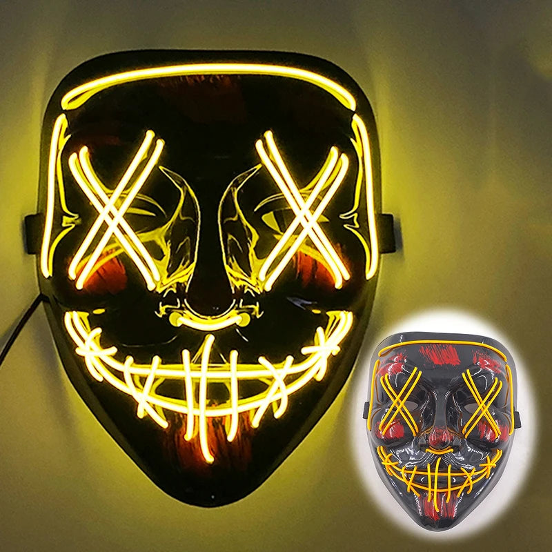 LED Halloween Mask Luminous Neon Mask Glow in the Dark Mascaras Halloween Party Costume Cosplay Masques Props Horror Mask