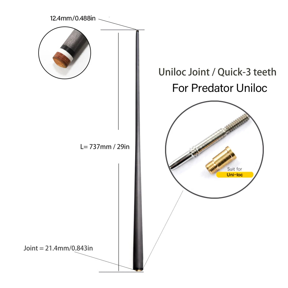 Customized 100% Carbon Fiber Shaft Billiard Pool Cue Stick 10/12/12.4/12.9/13.9mm Shaft Uni-Loc Joint Single Shaft