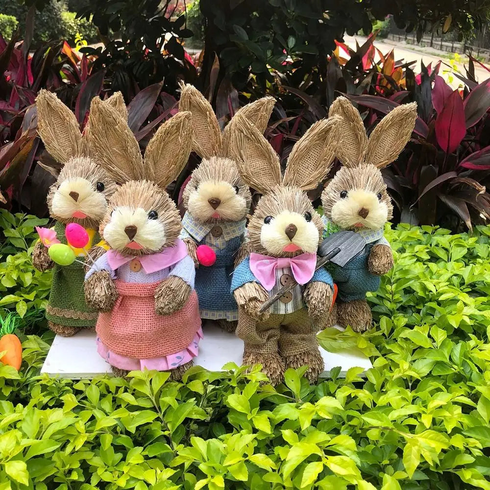 Decorations Garden Ornaments DIY Straw Rabbit Exquisite Hand Gifts Prizes Birthday Gifts Easter Decorations for 25cm