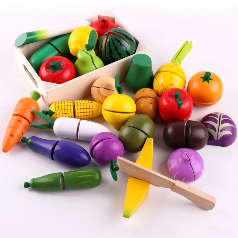 1Pcs Fruit Cutting Educational Toys Wooden Paste Stickers Vegetable Fruit Cutting Kitchen Toy Educational Toy for Children Gift