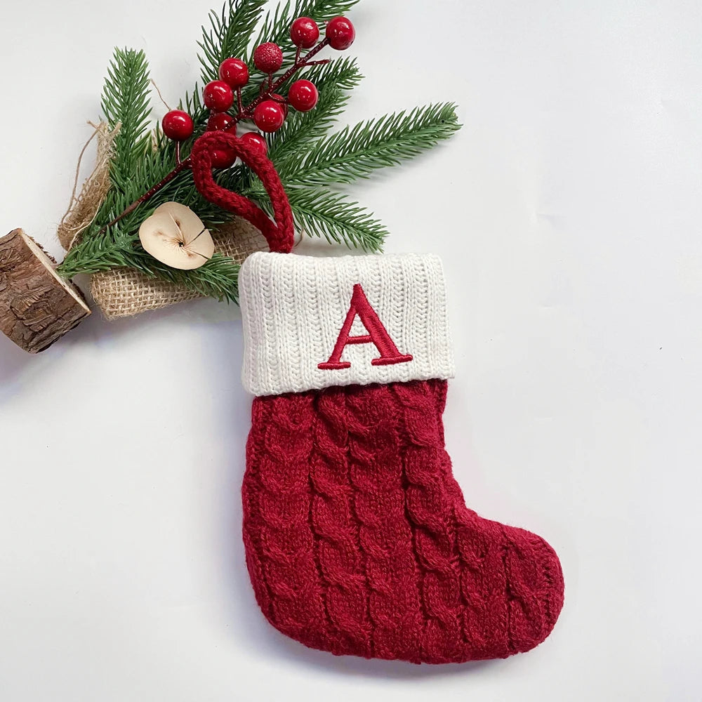 Christmas Socks Snowflake Alphabet Letters Christmas Knitting Stocking Christmas Tree Pendant Decoration for Home Xmas Gift 2024
