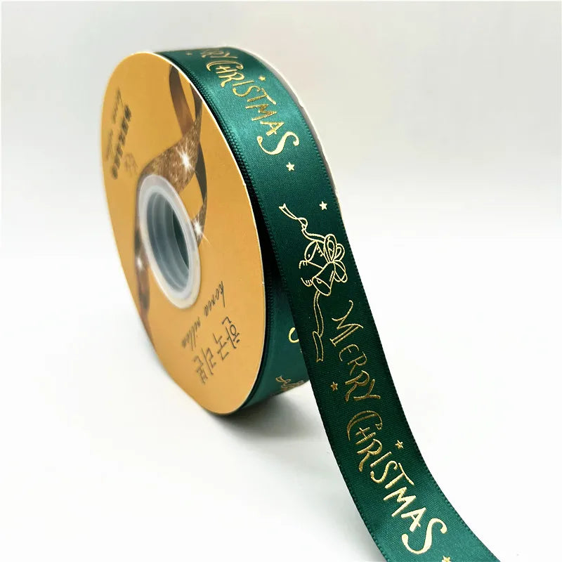 5yards 25mm Christmas Ribbon Printing Polyester Ribbon for Handmade Bow Party Christmas Decorations DIY Christmas Gift Wrapping