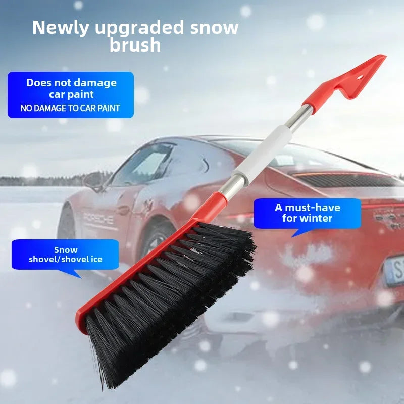 Car Snow Brush Ice Scraper Aluminum Alloy Long Handle EVA Sponge Grip Flexible Nylon Bristles Auto Windshield Snow Removal Broom