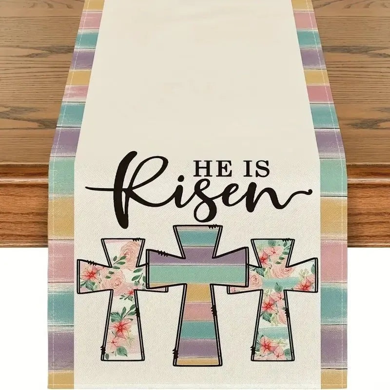 2024 Easter Rabbit Table Runner Linen Bunny Dining Table Cloth Placemat Spring Holiday Happy Easter Decoration for Home Kitchen