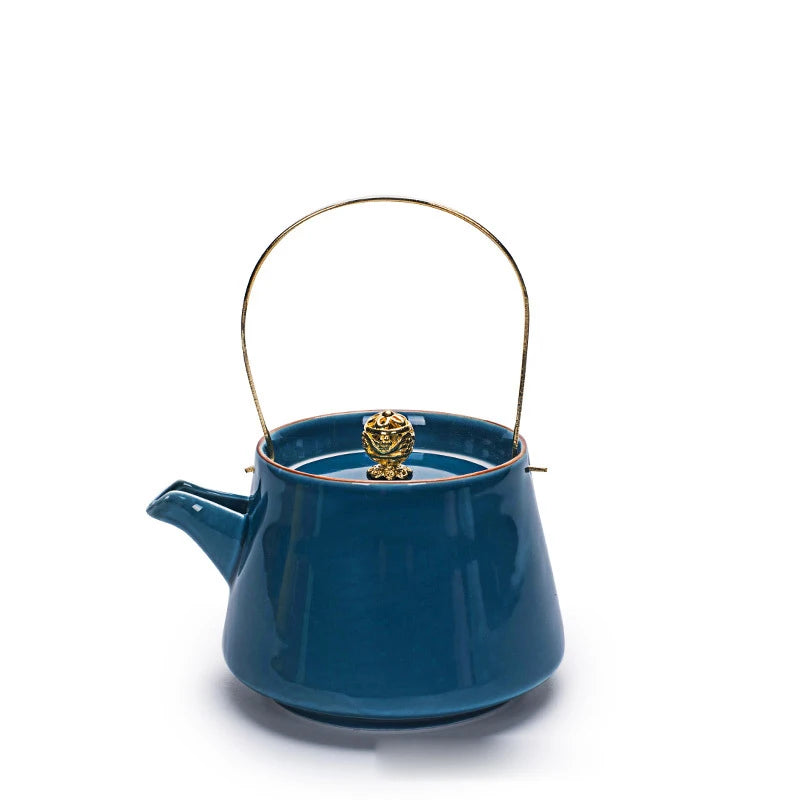 Celadon Ceramic Beam Tea Pot 240ml,Japanese-Style Tea Pot Pu'er Pot Household Tea Set Single Teapot Ceramic Flower Teapot Kettle