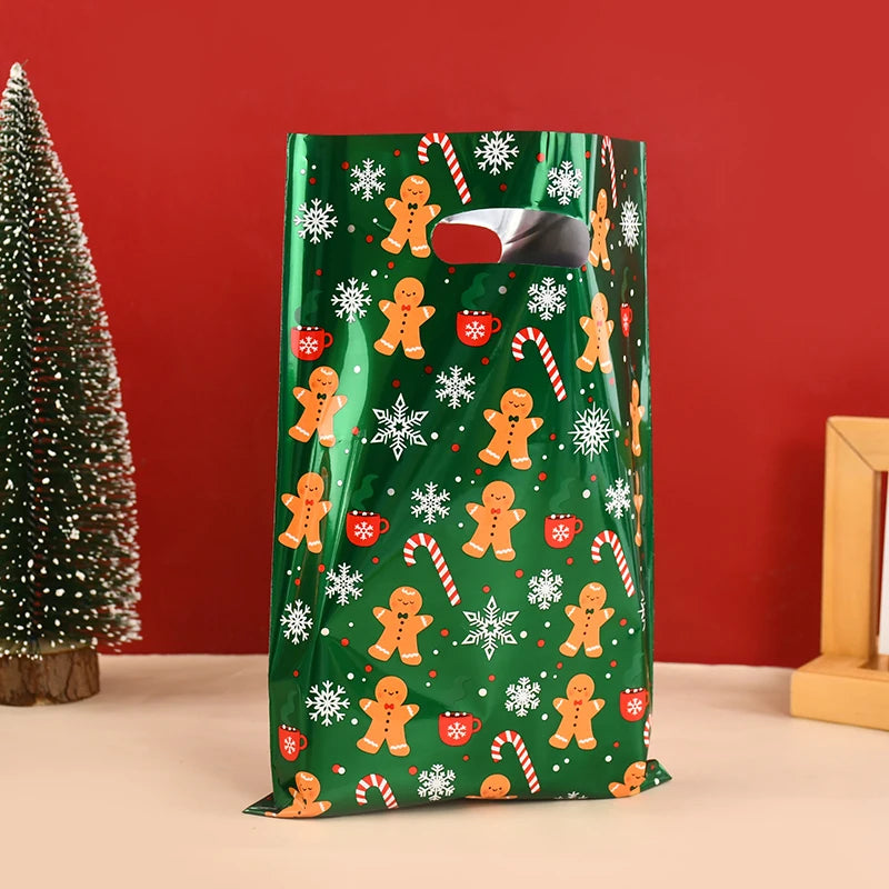 10/30pcs Christmas Gift Bags Cartoon Plastic Candy Cookie Packaging Bag 2024 Navidad Decoration for Home Kids New Year Gift 2025