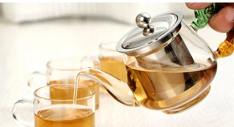 350ml Green Handmade Teapot With Filter Heat Resistant Glass Tea Pot Infuser Stainless Steel Kettle Wholesale Tea Pots Drinkware