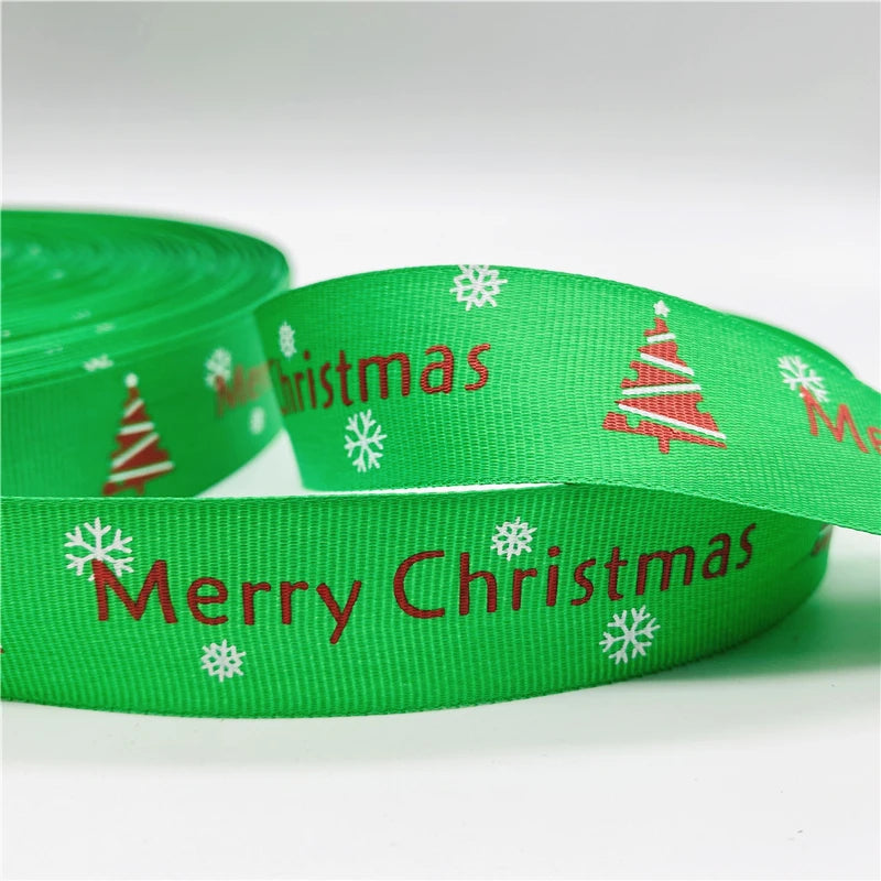 5yards/Lot 25mm Christmas Decor Grosgrain Ribbon Printed Christmas Ribbon for Handmade Design Christmas Decoration Sewing Fabric