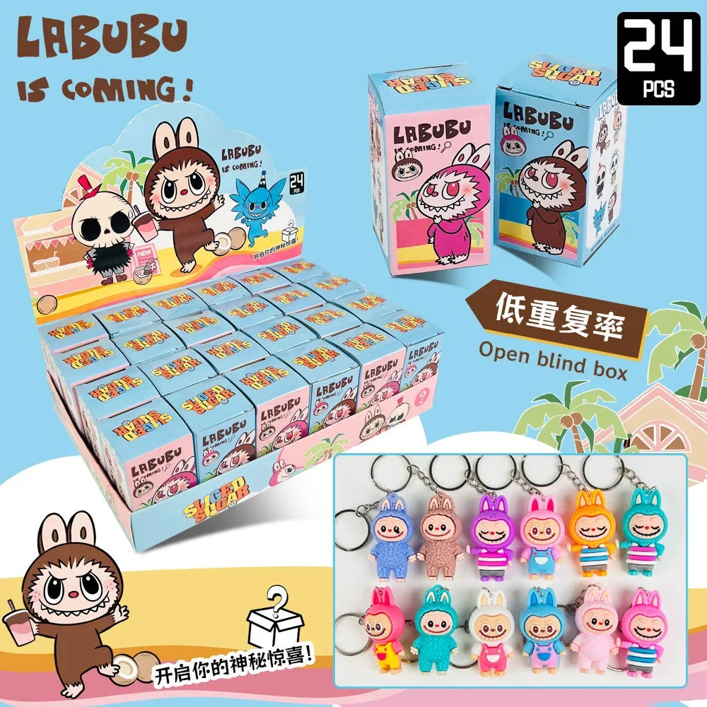 Kawaii Labubu Figure Doll Pvc Small Pendant Trendy Cute Kawaii Cartoon Keychain Mystery Box Bag Decorations Wholesale