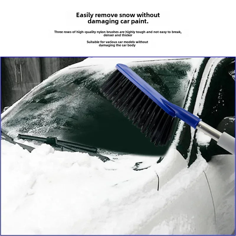 Car Snow Brush Ice Scraper Aluminum Alloy Long Handle EVA Sponge Grip Flexible Nylon Bristles Auto Windshield Snow Removal Broom