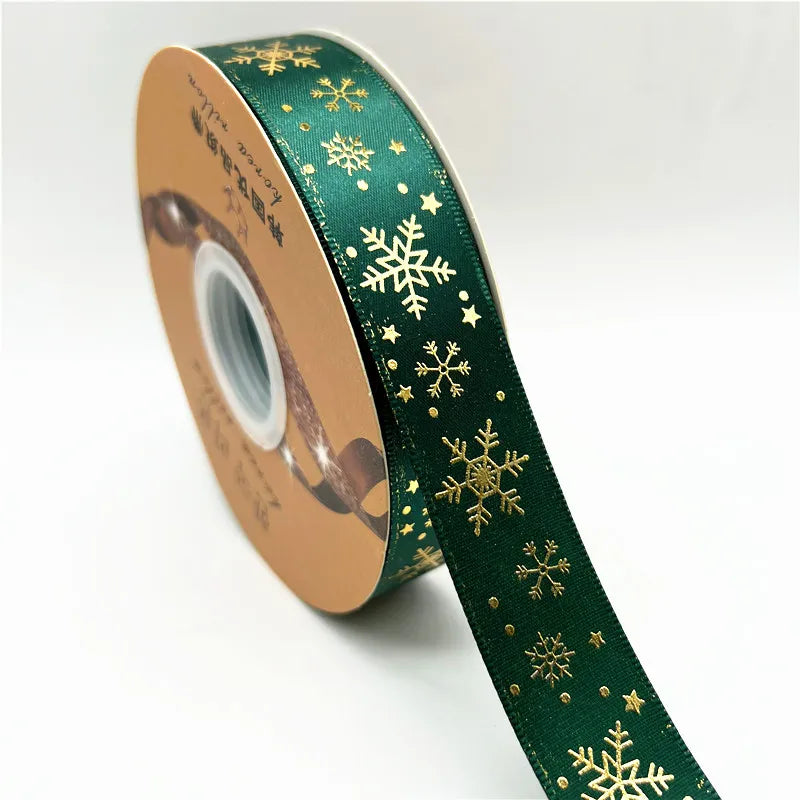 5yards 25mm Christmas Ribbon Printing Polyester Ribbon for Handmade Bow Party Christmas Decorations DIY Christmas Gift Wrapping