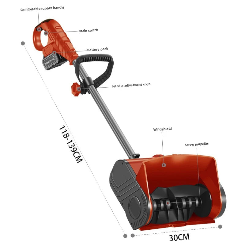Hand-Pushed Electric Snow Plow Snow Blower 20V Small Road Snow Shoveling Household Snow Removal Machine Battery/No Battery