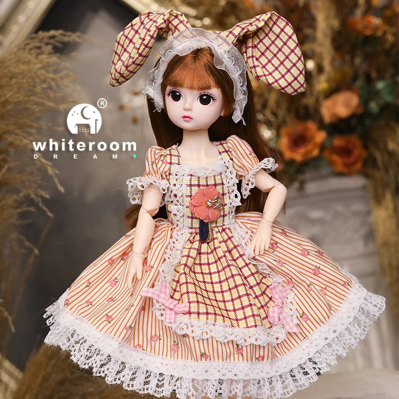 New 30cm BJD Doll Toy for Girls Children Retro Classic Wedding Dress Lolita Noble Rabbit Girl Holiday Birthday Gift Long Hair