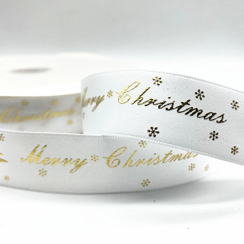 10mm 15mm 25mm Christmas 5yards Ribbon Printed Merry Christmas Ribbon for Handmade Design Christmas Decoration Gift Packing