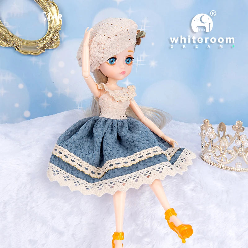 Slim 26cm Bjd Doll for Girl 13 Movable Joints Fashion Princess Clothes Suit Accessories Blue Eyes Decoration Eyelash Solid Doll