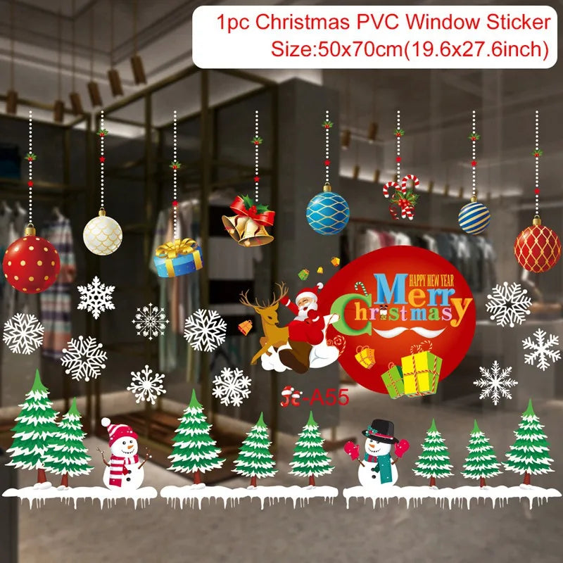 Christmas Wall Window Stickers Marry Christmas Decoration for Home 2024 Christmas Ornaments Xmas Navidad Gift New Year 2025