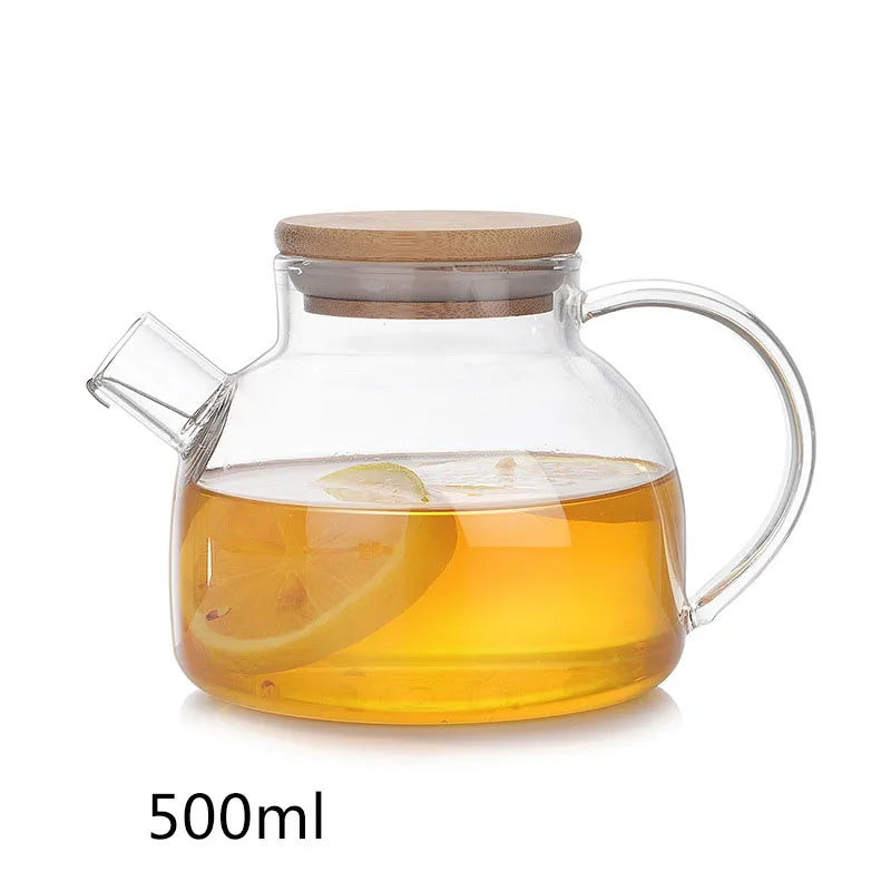 Heat Resistant Glass Tea Infuser Pot With Wooden Cover Flower Tea Puer Kettle Coffee Cup Teapot Set Wzpi