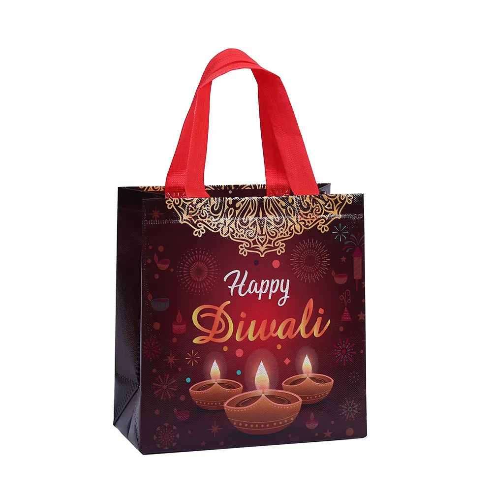 4Pcs Happy Diwali Theme Gift Packing Bag Non-Woven Shopping Tote Bag for India Diwali Festival Party Favors Bag Decoration