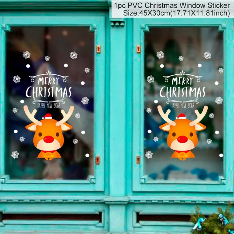 Christmas Wall Window Stickers Marry Christmas Decoration for Home 2024 Christmas Ornaments Xmas Navidad Gift New Year 2025