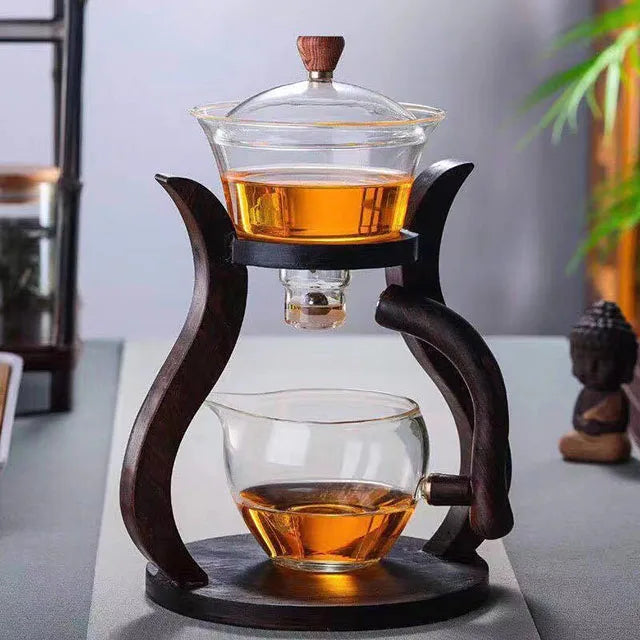 HOONRA Heat-Resistant Glass Tea Set Magnetic Water Diversion Rotating Cover Bowl Automatic Tea Maker Lazy Kungfu Teapot Drinking