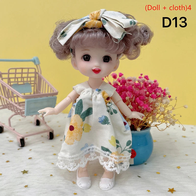 17cm Mini Doll 13 Movable Joint Doll With 3D Big Eyes DIY Toy Doll With Clothes Dress Up 1/12 Fashion Doll Children Girls Gift