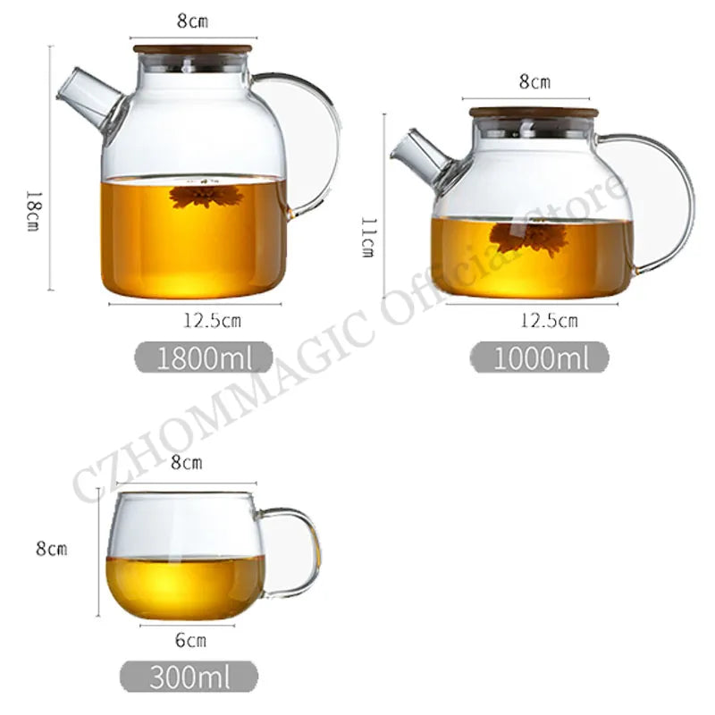 Transparent Borosilicate Glass Teapot Water Jug Heat-Resistant Large Capacity Kung Fu Kettle Home Flower Tea Pot Bottle Decanter