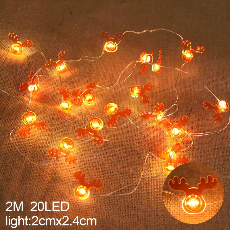 2M 20LED Santa Claus Snowflake LED Light String Christmas Decoration for Home Xmas Tree Ornament 2024 Navidad Kids Gift New Year