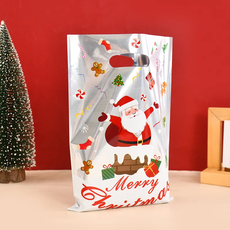 10/30pcs Christmas Gift Bags Cartoon Plastic Candy Cookie Packaging Bag 2024 Navidad Decoration for Home Kids New Year Gift 2025