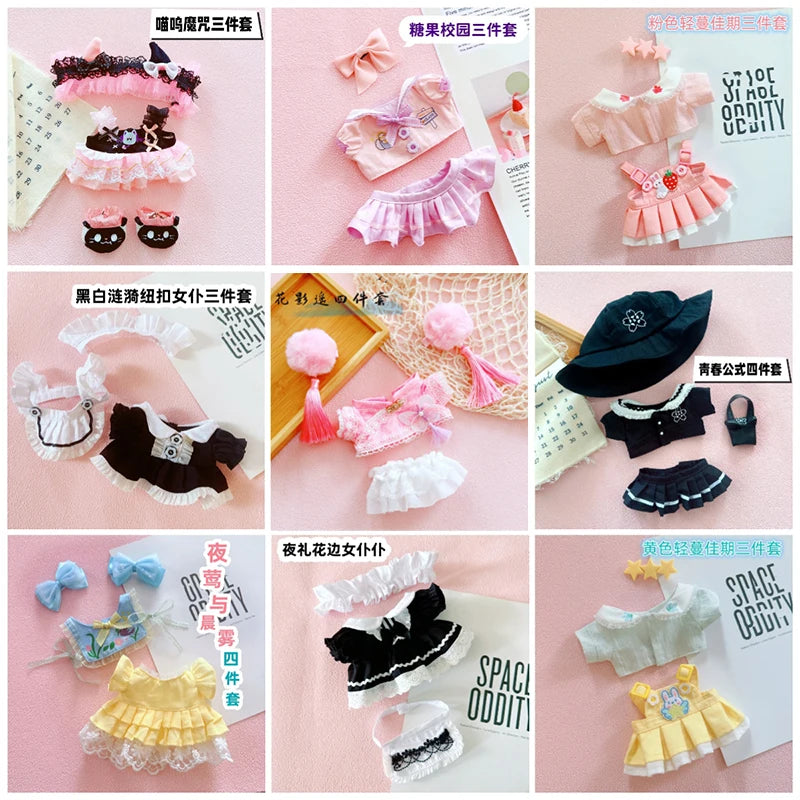 20cm Doll Clothes Outfit Hoodies Skirt Stuffed Dolls Dress Up Doll Accessories Outfit Change Dress Game Playing House Gift Toys