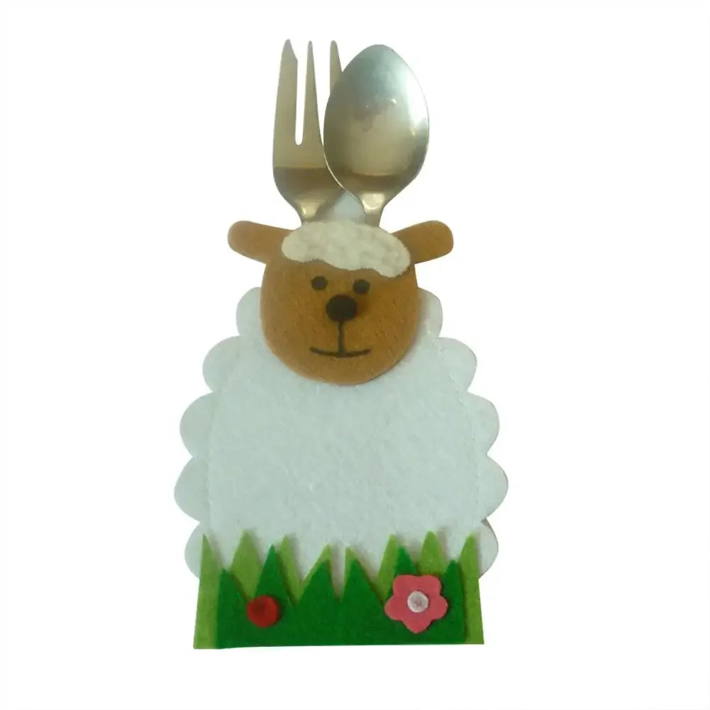 4Pcs/Set Easter Knife Fork Bags Non-Woven Cartoon Sheep Easter Rabbit Cutlery Holder Bag Tableware Organizer Easter Decorations