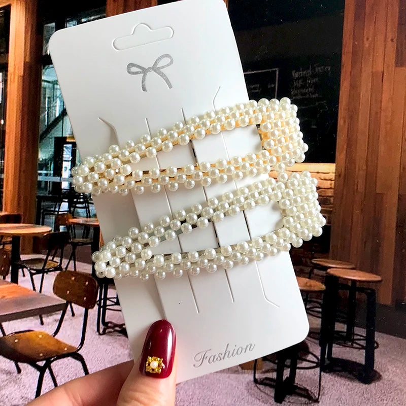 Acrylic Barrettes Headwear Pearl Hair Clip Sets for Women Fashion Geometric Hairpins Hair Accessories Headdress Girl Bobby Clip