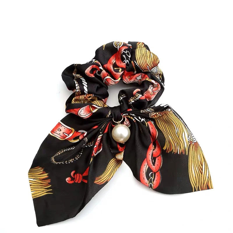 Fashion Bowknot Ponytail Holder Elastic Hair Bands for Girls Flower Printing Hair Accessories Women Hairband Ribbon Headwear